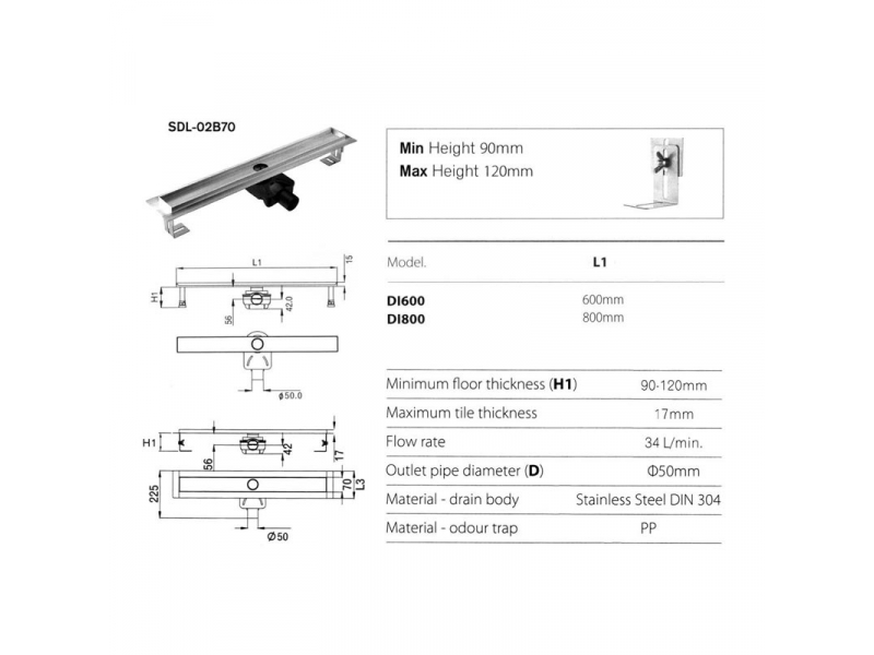 Купить Дренажный канал Gllon GL-SDL-02B70-DI600+FS600