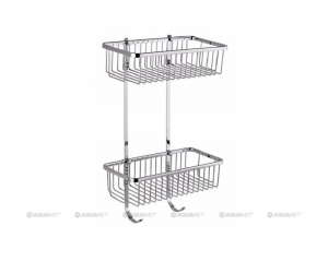Полочка двухъярусная Aquanet 8148, 30 см, с крючками, хром (199901)