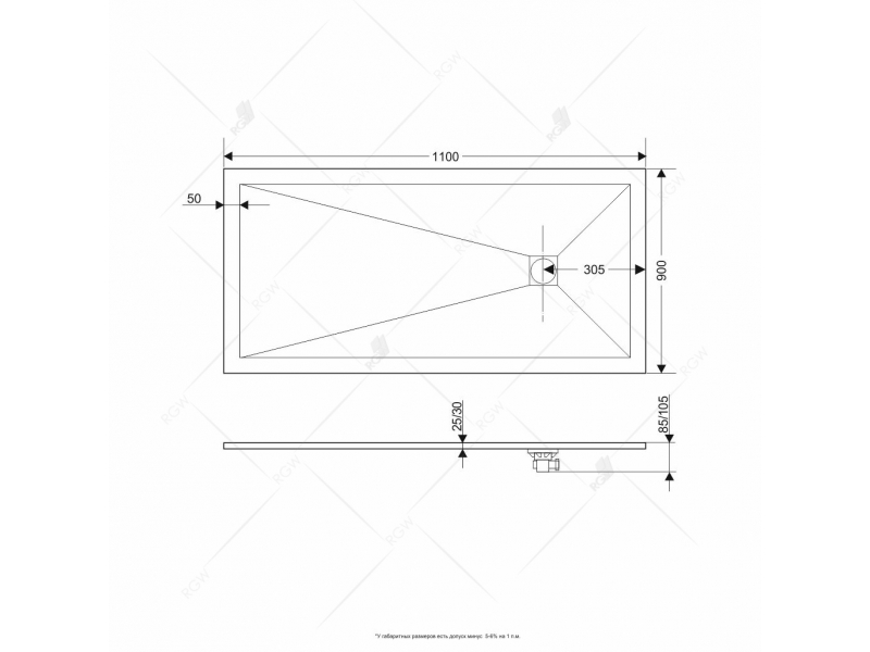 Купить Душевой поддон RGW ST-119W 16152911-01 90 x 110 см, прямоугольный, цвет белый, из искусственного камня