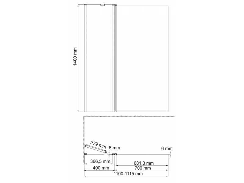 Купить Стеклянная шторка WasserKraft 48P02-110BLACK Fixed для душа, распашная, двустворчатая, с фиксатором