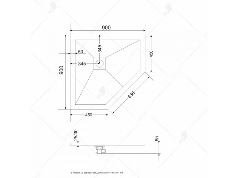 Купить Душевой поддон RGW ST/T-0099G 16155099-02 90 x 90 см, трапеция, цвет графит, из искусственного камня