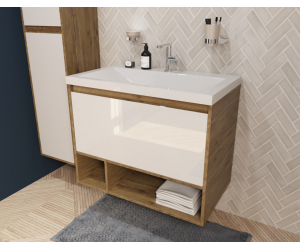 Тумба с раковиной Эстет Монако Wood 80 см, 1 ящик, ниша, белый/дуб рустикальный, ФР-00010683