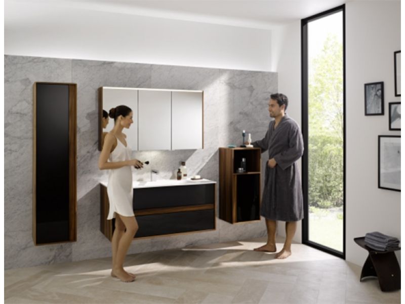 Купить Шкаф Vitra Metropole 58208 40 см, левосторонний, цвет сливовое дерево, фасад черное акриловое стекло