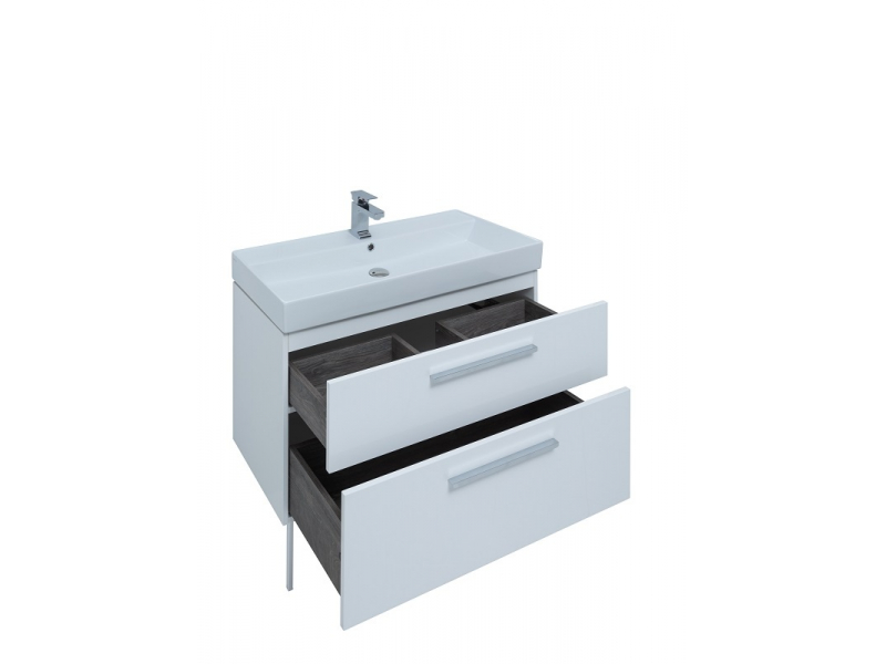 Купить Тумба под раковину Aquanet Nova Lite 90, 2 ящика, белый глянец (242276)