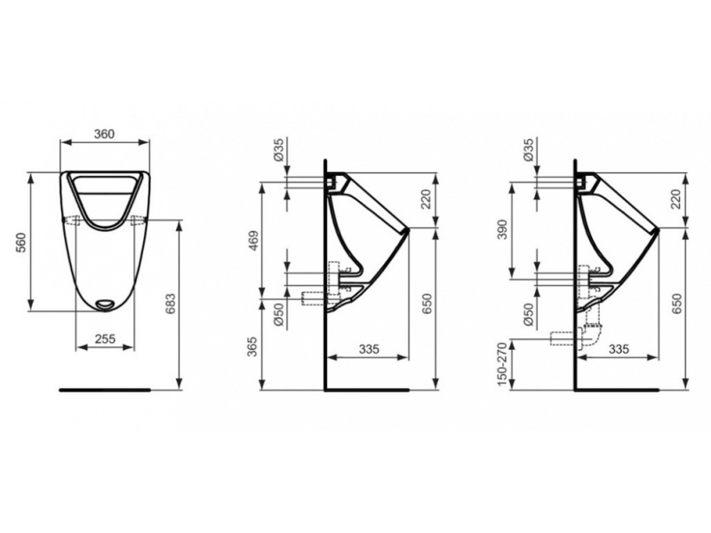 Купить Писсуар подвесной Ideal Standard Ecco-Eurovit, подводка сзади, белый, K553801