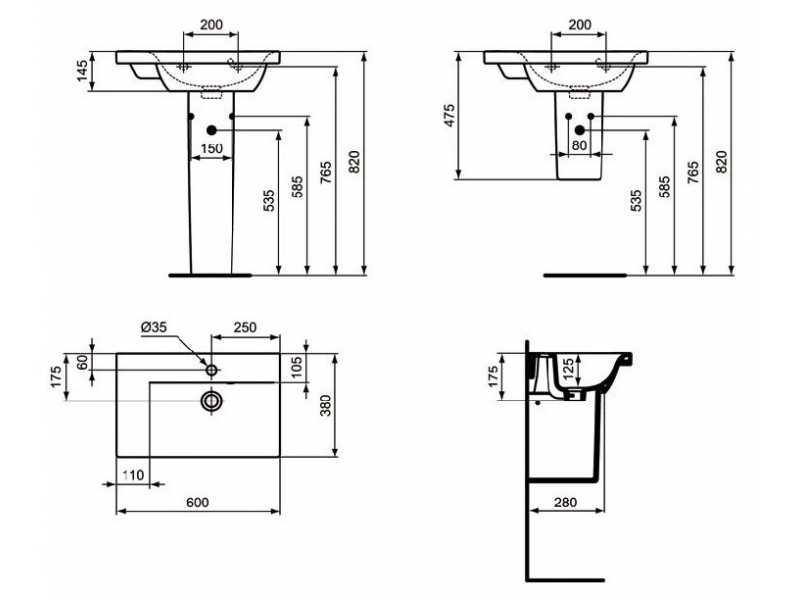 Купить Раковина Ideal Standard Connect Space 60 x 38 см, крыло слева, белый, E136501