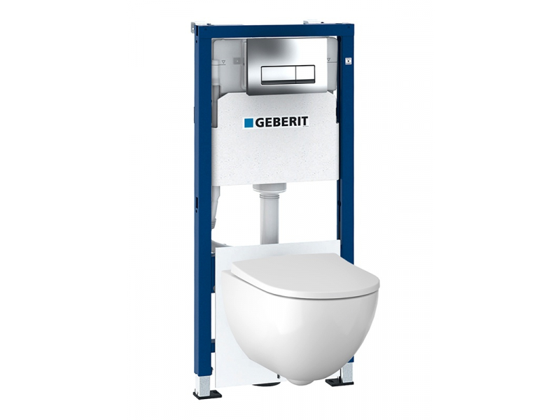 Купить Инсталляция Geberit с безободковым унитазом Geberit Acanto Rimfree 500.128.21.A, сиденье микролифт, клавиша хром, комплект Идеальная пара