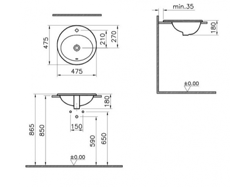 Купить Раковина Vitra S 20, 47,5 см, белая, 5467B003-0001