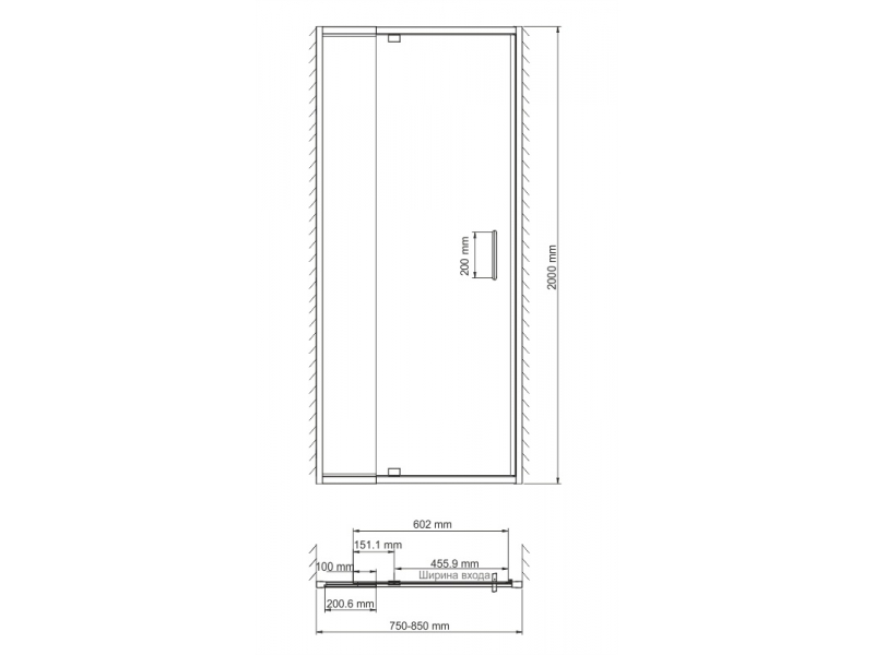 Купить Душевая дверь WasserKRAFT 48P27, универсальная, 80 х 200 см