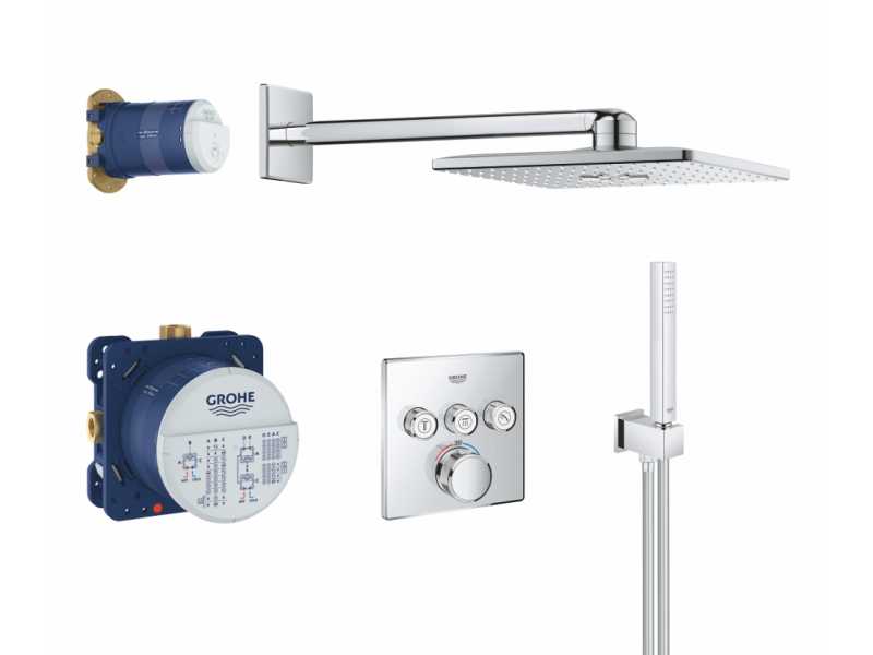 Купить Душевой комплект Grohe Grohtherm SmartControl 34706000, двухрежимный верхний душ квадратный