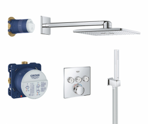 Душевой комплект Grohe Grohtherm SmartControl 34706000, двухрежимный верхний душ квадратный