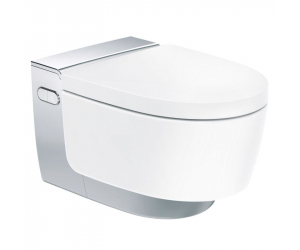 Электронный унитаз подвесной Geberit AquaClean mera comfort 146.214.21.1 с функцией биде и системой удаления запахов, цвет глянцевый хром