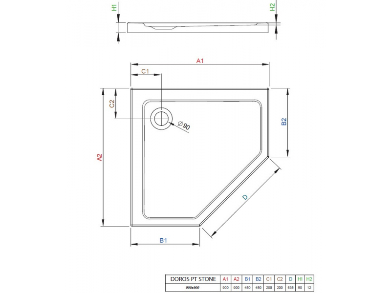 Купить Поддон для душа Radaway Doros PT, 90 x 90 см, пятиугольный, SDRPT9090-01-64S