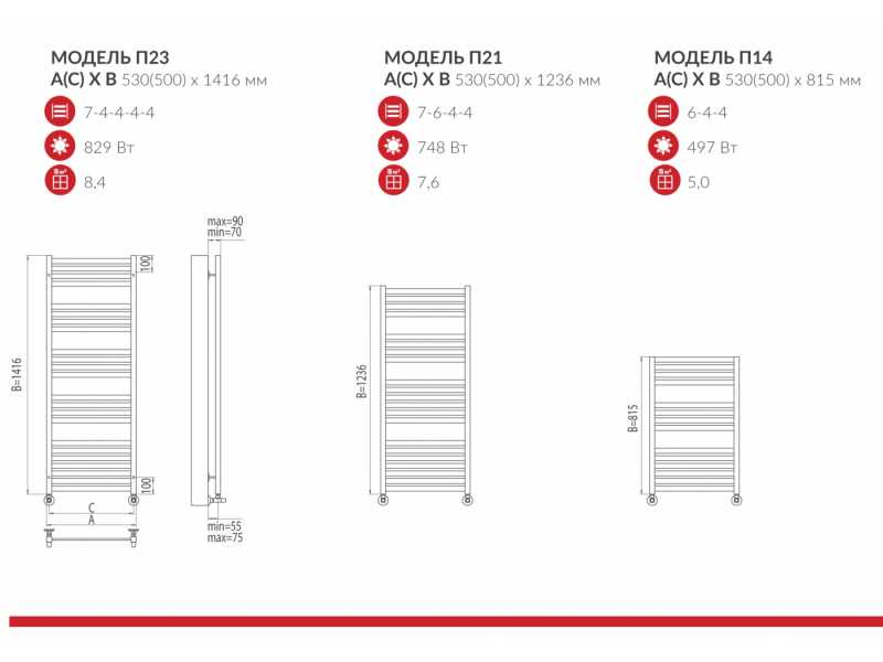 Купить Полотенцесушитель водяной Terminus Тоскана П14 500x815, ширина 53 см, высота 81.5 см