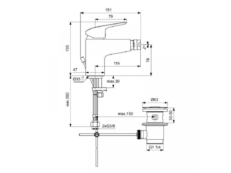 Купить Смеситель для биде Ideal Standard Ceraflex B1718AA с донным клапаном