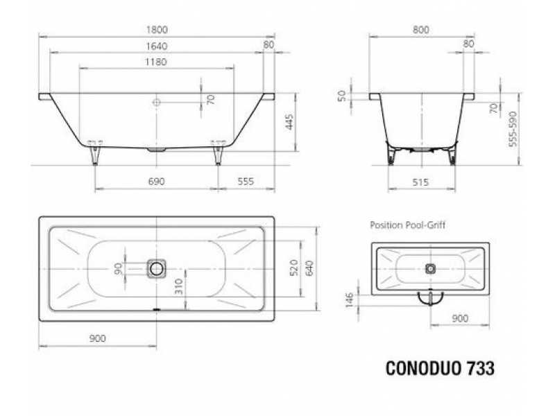 Купить Стальная ванна Kaldewei Conoduo мод. 733, 180 х 80 х 43 см, easy-clean, 2351.0001.3001