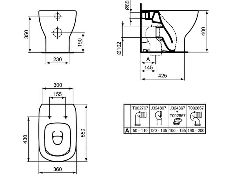 Купить Приставной унитаз Ideal Standard Tesi AquaBlade® T007701, безободковый