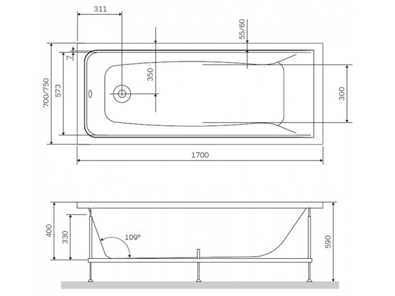 Купить Акриловая ванна Am.Pm Gem 170x75 W90A-170-075W-A