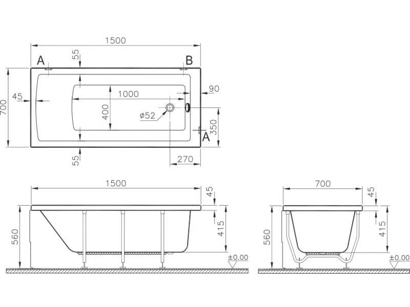 Купить Ванна акриловая Vitra Neon 150 x 70 см, 52510001000