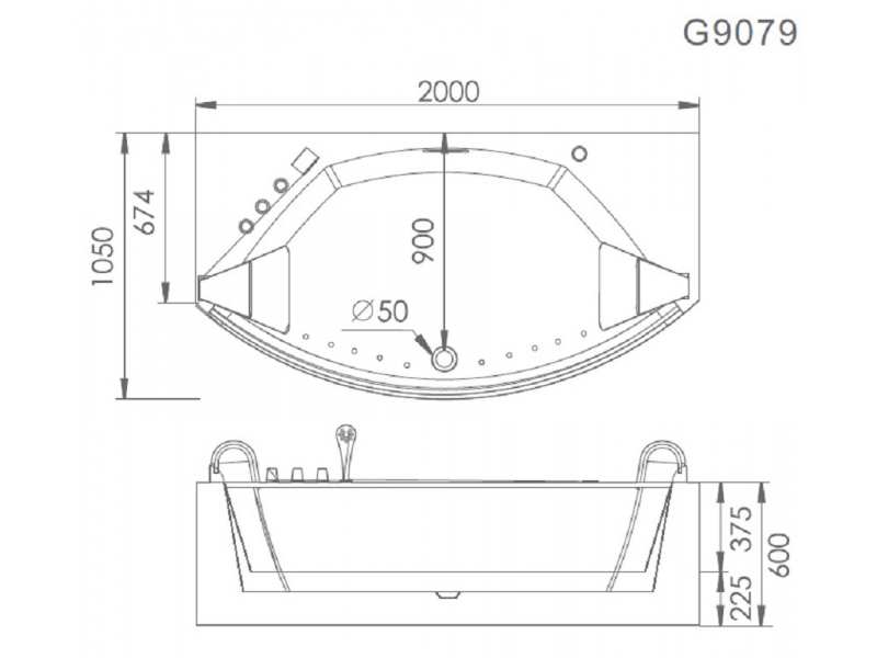 Купить Акриловая ванна Gemy G9079 O с аэромассажем, 200 х 105 см
