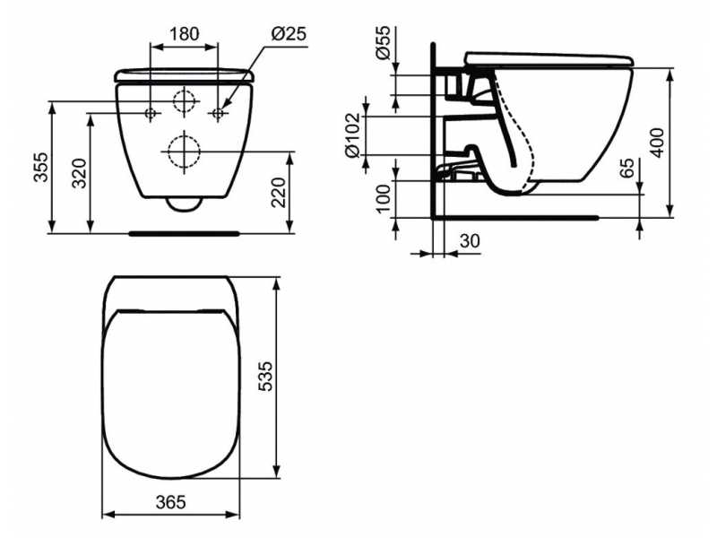 Купить Подвесной безободковый унитаз Ideal Standard Tesi Rimless белый, сиденье микролифт, T355101
