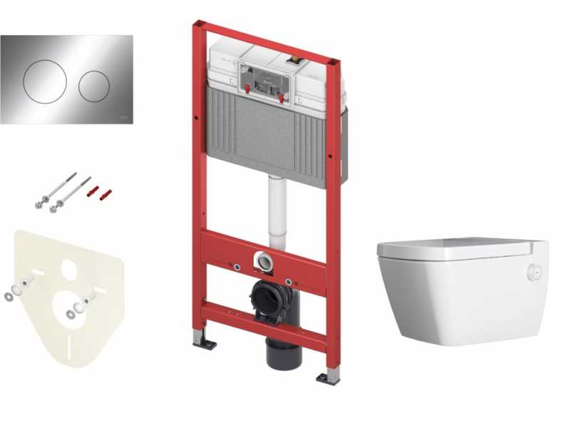 Купить Инсталляция для унитаза TECE Base K440921.WC2 с безободковым унитазом TECEone с кнопкой смыва TECEloop, хром глянцевый