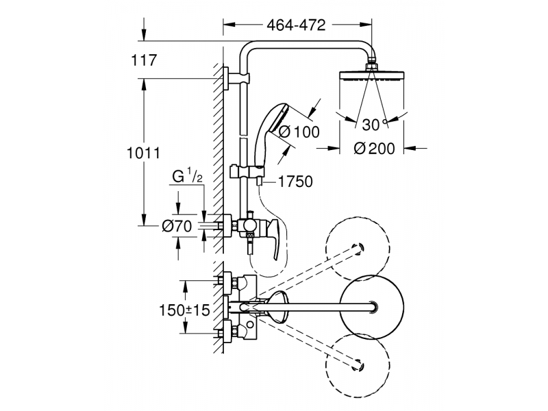 Купить Душевая система Grohe New Tempesta Cosmopolitan 200 26244001 (26244000) со смесителем