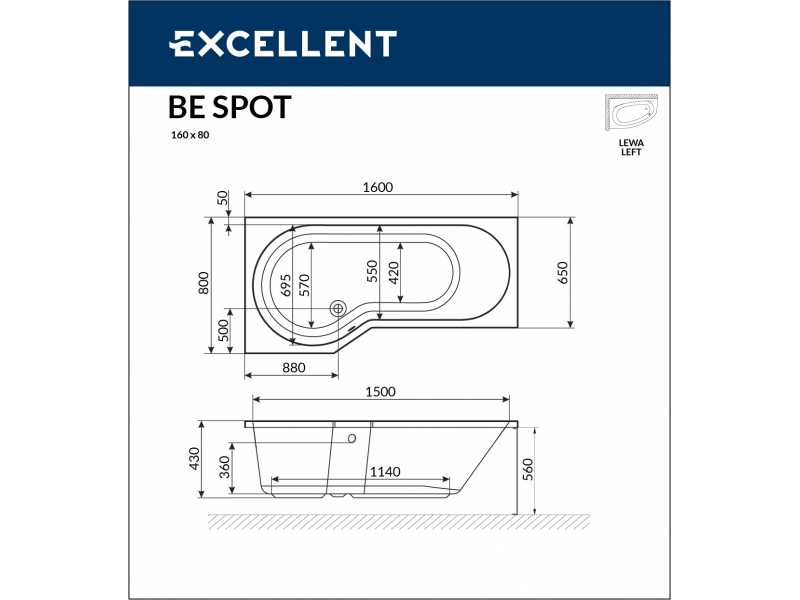Купить Акриловая ванна Excellent Be Spot 160 x 80 см, с каркасом, левая/правая