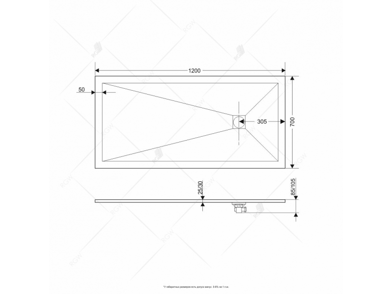Купить Душевой поддон RGW ST-127W 16152712-01 70 x 120 см, прямоугольный, цвет белый, из искусственного камня