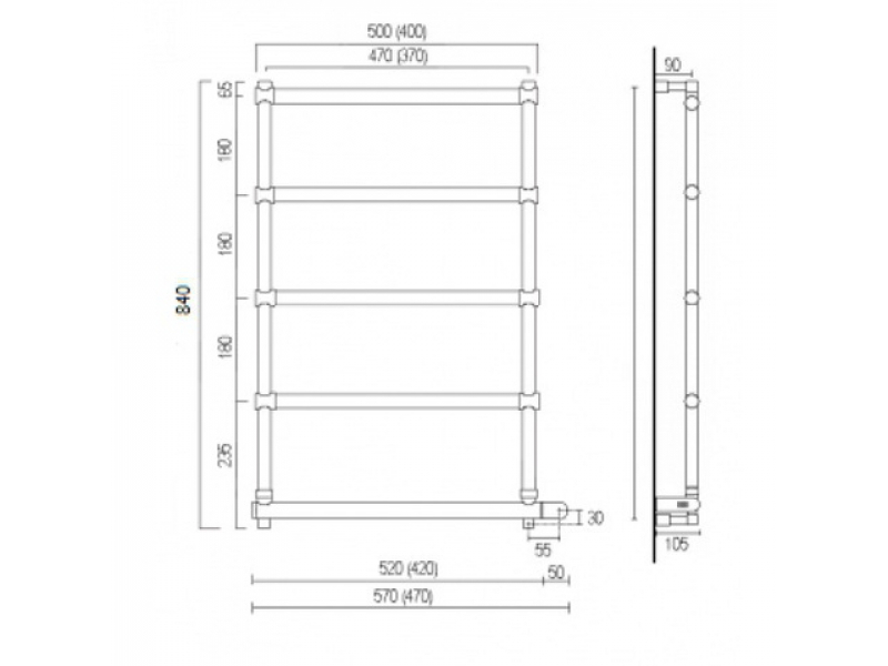 Купить Полотенцесушитель электрический Margaroli Sole 542-5 BOX 5424705OBPB, с полкой, высота 84 см, ширина 57 см, старая бронза