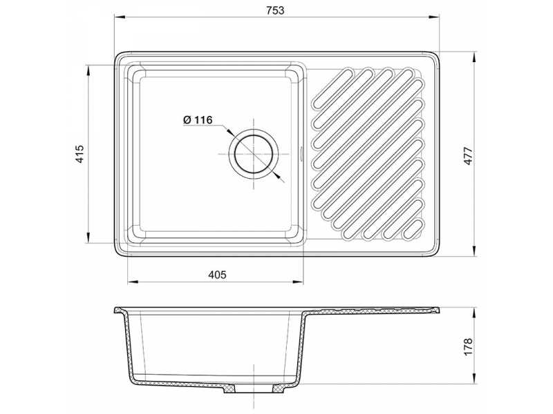Купить Кухонная мойка GranFest Quarz Z 52, 75.3 x 47.7 см, черный