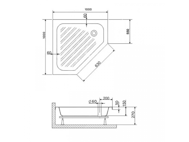 Купить Душевой поддон RGW BT/CL-S 16180500-51-A 100 x 100 см акриловый, трапеция, цвет белый