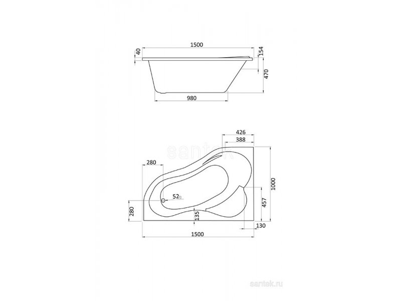 Купить Ванна акриловая Santek Ибица WH112034/WH112035 LR 150 х 100 см