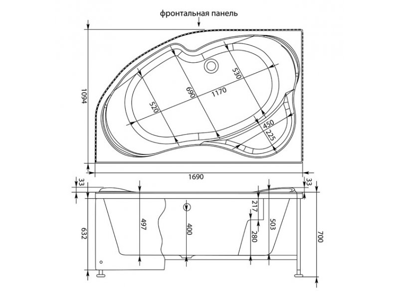 Купить Акриловая ванна Aquanet Capri 170x110 R/L (203914/203922)