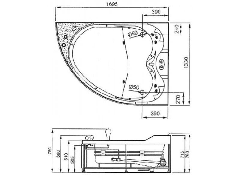 Купить Ванна гидромассажная акриловая Gemy G9086 B L/R, 170 х 133 см