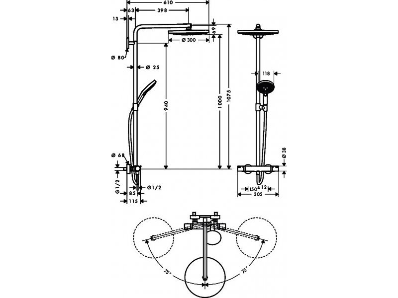 Купить Душевая система Hansgrohe Raindance Select S Showerpipe 300 2Jet 27133400, белый/хром