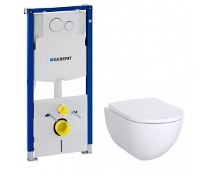 Инсталляция Geberit с безободковым унитазом Geberit Acanto Rimfree, 500.301.KJ.A, сиденье микролифт, комплект Идеальная пара