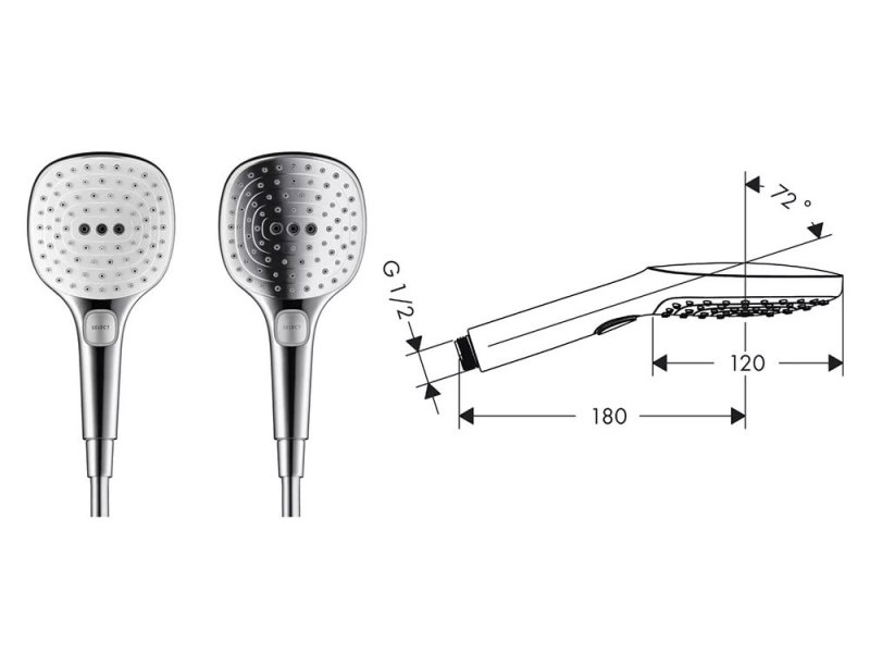 Купить Ручной душ Hansgrohe Raindance 120 3jet EcoSmart 26521000, цвет хром