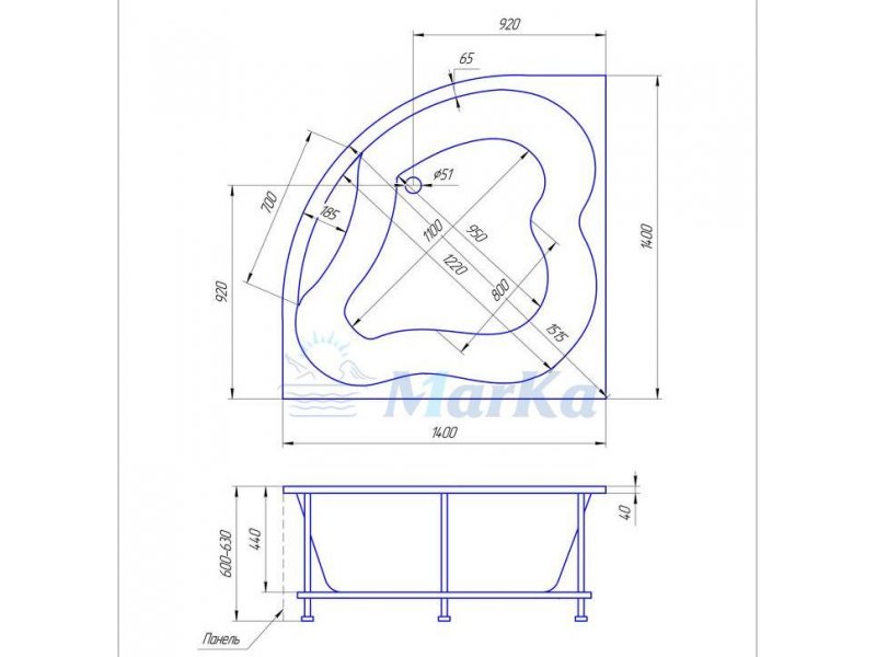 Купить Угловая ванна 1MarKa CASSANDRA 140x140 (01кас1414)