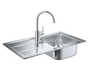 Набор: Мойка Grohe K400 из нержавеющей стали с корзинчатым вентилем и смеситель Grohe Concetto 31570SD0