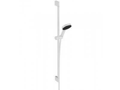 Душевой гарнитур Hansgrohe Pulsify Select, лейка Relaxation 3 режима, белый матовый, диск черный, 24170700