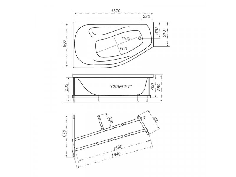 Купить Акриловая ванна Triton Скарлет 167 x 96 см L/R с каркасом (Н0000000215/Н0000000216)
