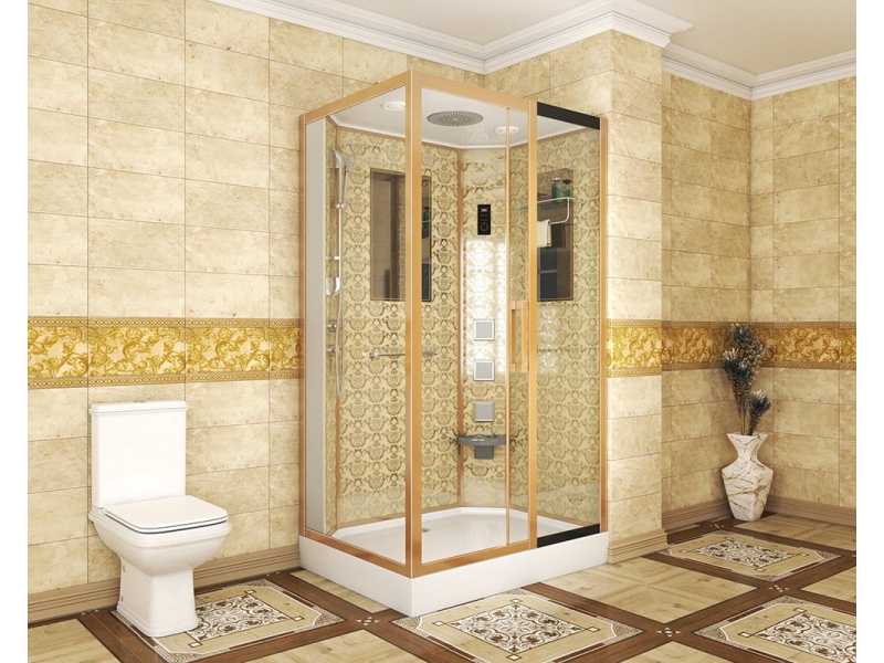 Купить Душевая кабина Niagara 7711GR, 120 x 90 см с гидромассажем, стенки золото, правая