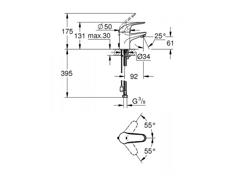 Купить Смеситель для раковины Grohe Euroeco 32881000 с цепочкой, хром
