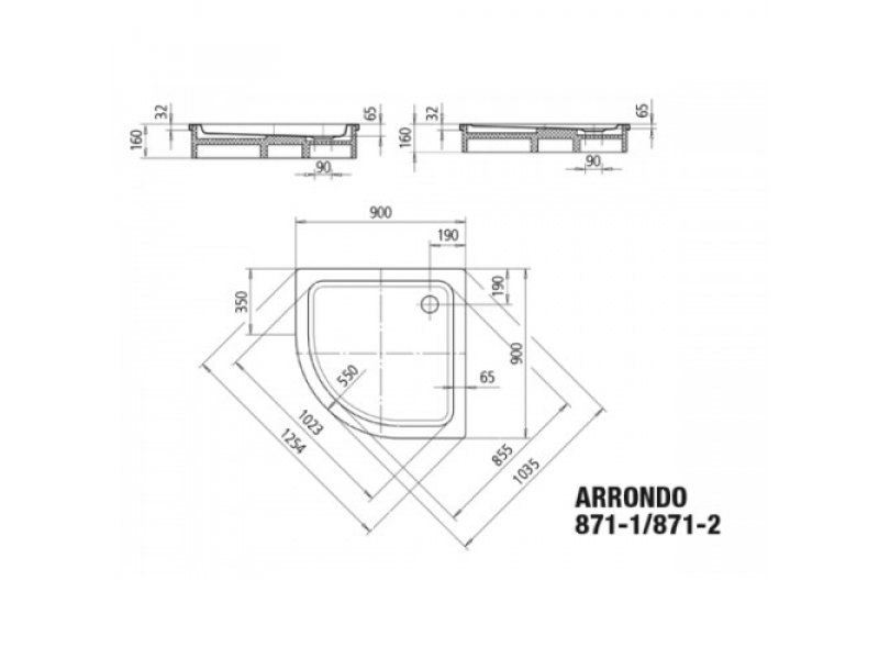 Купить Поддон душевой Kaldewei Arrondo Mod 871-2 90 x 90 cм, 4601.3500.0001, R 550 мм
