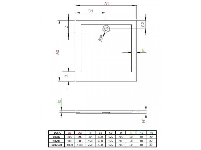 Купить Поддон для душа Radaway Teos C, 90 x 90 см, квадратный, HTC9090-74
