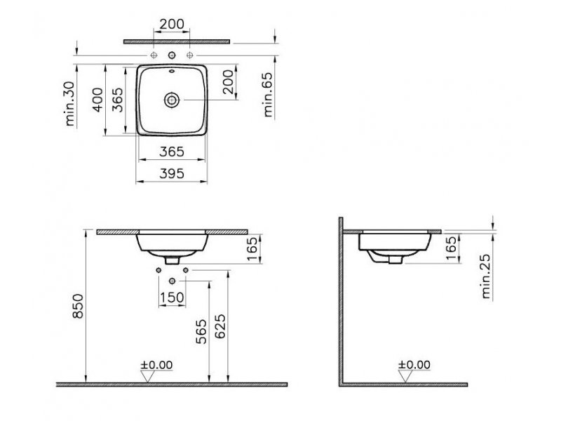Купить Раковина Vitra Metropole 5666B003-1082 37x40 см, встраиваемая снизу, с переливом