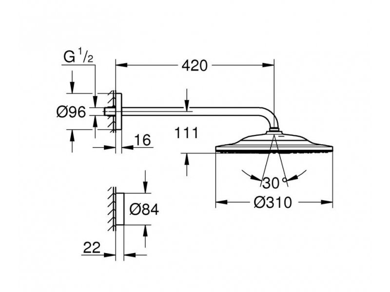 Купить Верхний душ Grohe Rainshower SmartConnect 26640000, 31х31 см, 2 режима струи, с держателем, хром