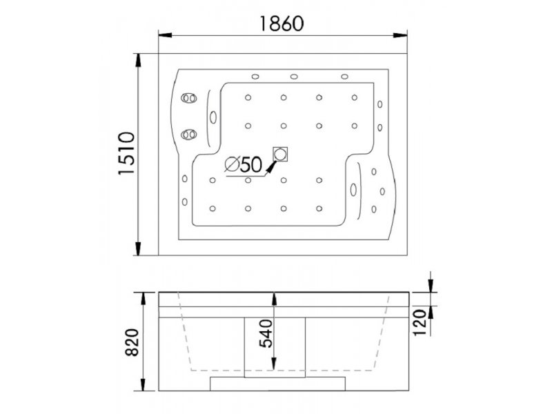 Купить Ванна гидромассажная акриловая Gemy G9052 II K L/R, 186 х 151 см