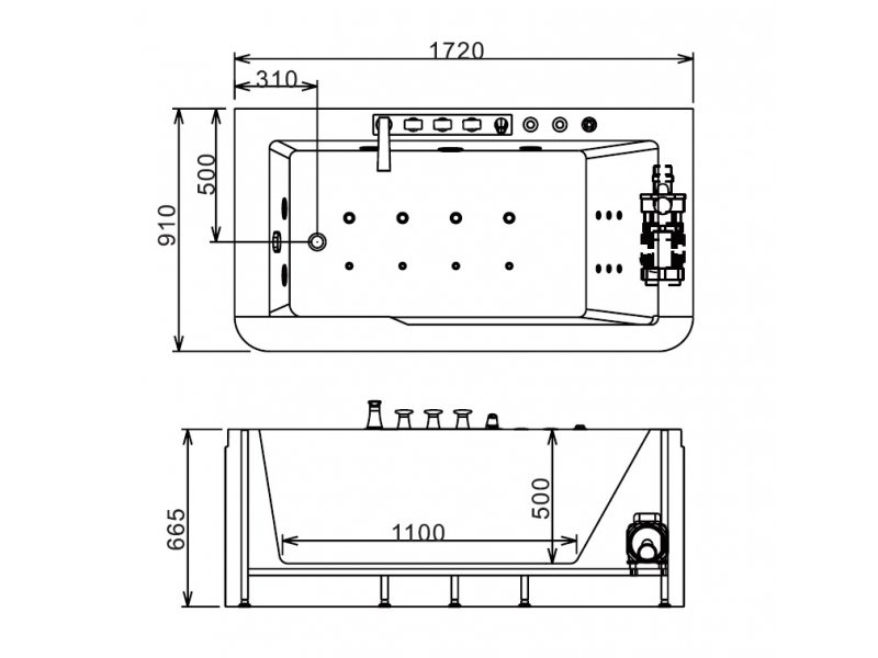 Купить Ванна гидромассажная акриловая Gemy G9225K, 172 х 91 х 66.5 см